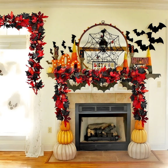 sruoe Halloween Maple Leaf Vine Garland, Artificial Garland Rattan, Hanging Maple Leaf Garland, Indoor Christmas Fall Maple Garland, Hanging Fall Leaves for Thanksgiving Autumn Home Decoration