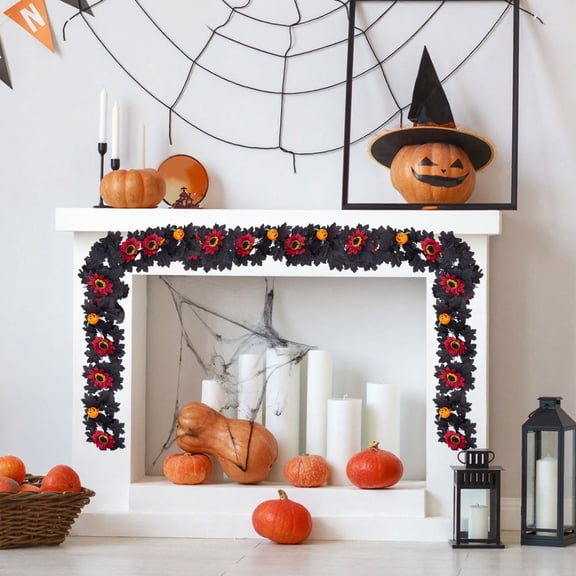 sruoe Halloween Maple Leaf Vine Garland, Artificial Garland Rattan, Hanging Maple Leaf Garland, Indoor Christmas Fall Maple Garland, Home Halloween Christmas Party Fireplace Decoration