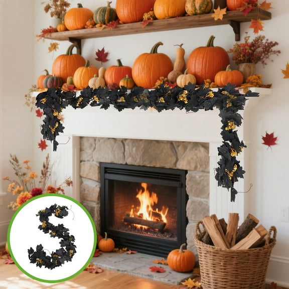 sruoe Halloween Maple Leaf Vine Garland, Artificial Garland Rattan, Hanging Maple Leaf Garland, Indoor Christmas Fall Maple Garland, Home Halloween Christmas Party Fireplace Decoration