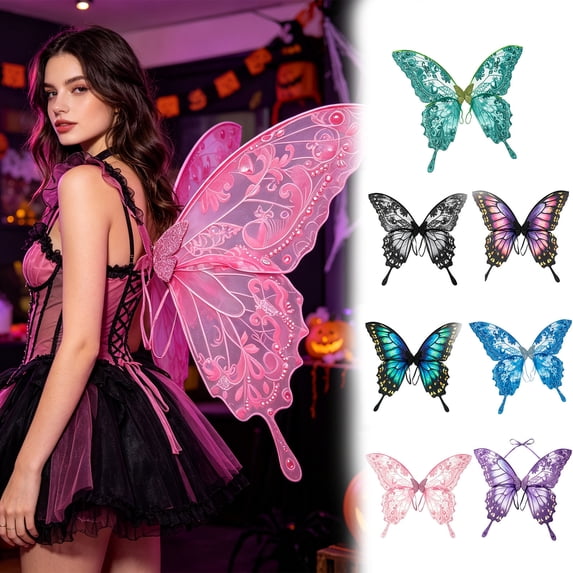 sruoe Halloween Multi‑Color Butterfly Wing Prop, Adjustable Fairy Wing Accessory, Halloween Party Home Decor, Halloween Festive Cosplay Supply for Masquerade Costume Party Photo Shoot