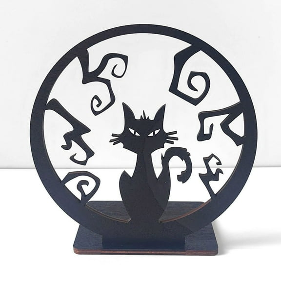 sruoe Halloween Ornaments, Window Blacks Cats Halloween Wooden Table Projection Decoration, Indoor Halloween Decorations for Party Home Decoration