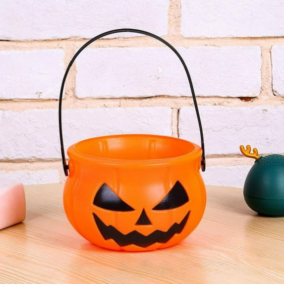 sruoe Halloween Party Decoration, Halloween Plastic Pumpkin Jar, Holiday Decoration, Halloween Decor Indoor, Ghost Party Prop, Portable Handheld Pumpkin Basket, Trick Pumpkin Candy Pail Holder