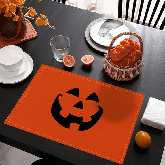 sruoe Halloween Placemats, Table Mats for Dining Table, Heat Insulating Mats, Table Cloth, Pumpkin Ghost Place Mats, Kitchen Mats, Reusable Portable Place Mats for Halloween Thanksgiving Party Decor