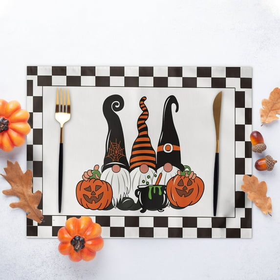 sruoe Halloween Placemats, Table Mats for Dining Table, Heat Proof Mat, Table Linens, Pumpkin Ghost Place Mats, Kitchen Mats, Reusable Portable Place Mats for Halloween Thanksgiving Party Decor