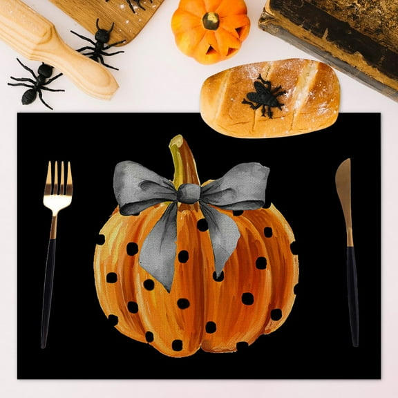sruoe Halloween Placemats, Table Mats for Dining Table, Heat Resistant, Table Linens, Pumpkin Ghost Place Mats, Kitchen Mats, Reusable Portable Place Mats for Halloween Thanksgiving Party Decor