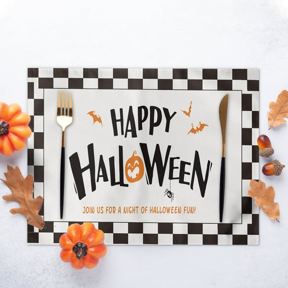 sruoe Halloween Placemats, Table Place Mats, Dining Mats, Heat Insulate Mat, Portable Washable Non-Slip Place Mats, Pumpkin Ghost Pattern Decor, Mat for Holiday Party Decoration