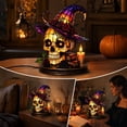thumbnail image 1 of sruoe Halloween Stained Glass Skull Table Lamp, Witch Hat LED Light Prop, Halloween Seasonal Desktop Ornament, Halloween Holiday Decor for Tabletop Mantel Shelf, 1 of 6