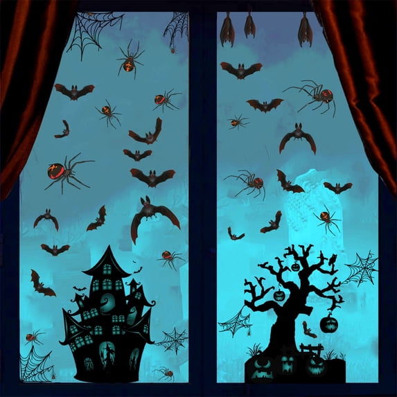 sruoe Halloween Wall Stickers, Halloween Indoor Decoration, Removable Wall Stickers Horror Witch for Window Home Floor, Decals Sticker for Haunted, Halloween Party Decor, Halloween Home Decorations