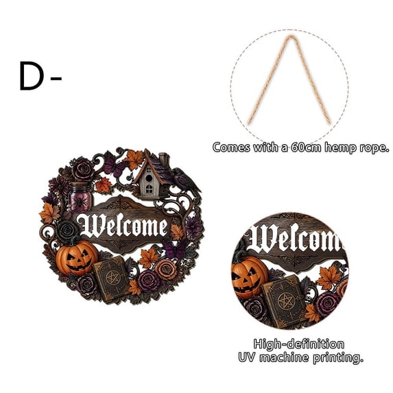 sruoe Halloween Welcome Wooden Wall Ornament, Halloween Seasonal Hanging Plaque, Halloween Decor for Entryway, Fence, Holiday Layout