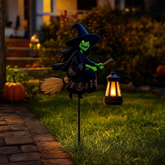 sruoe Halloween Witch Ground Stake Light, Solar LED Decor Lamp, Halloween Garden Decor, Halloween Outdoor Decor for Yard Lawn Patio