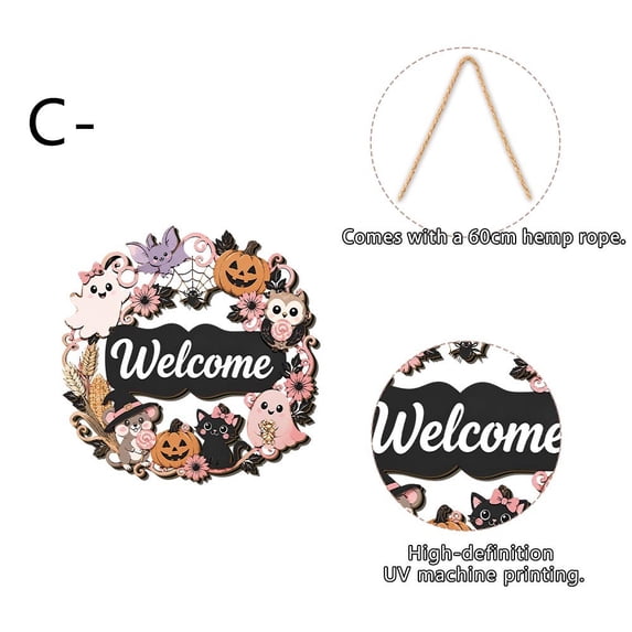 sruoe Halloween Wooden Welcome Hanging Sign, Halloween Layered Wooden Door Plaque, Halloween Decor for Front Door, Porch, Courtyard Wall