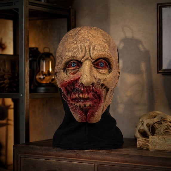 sruoe Halloween Zombie Ripped Mouth Latex Mask, Fabric Wrapped Full Head Accessory, Halloween Costume Ornament, Halloween Holiday Decor for Party Live Performance