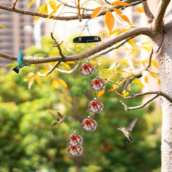 sruoe Hummingbird Feeder, Hanging Hummingbird Feeder Outdoor, Small Hummingbird Feeders, Ant Moat Perch Decor Bird Feeders for Garden Patio Window Backyard, Glass