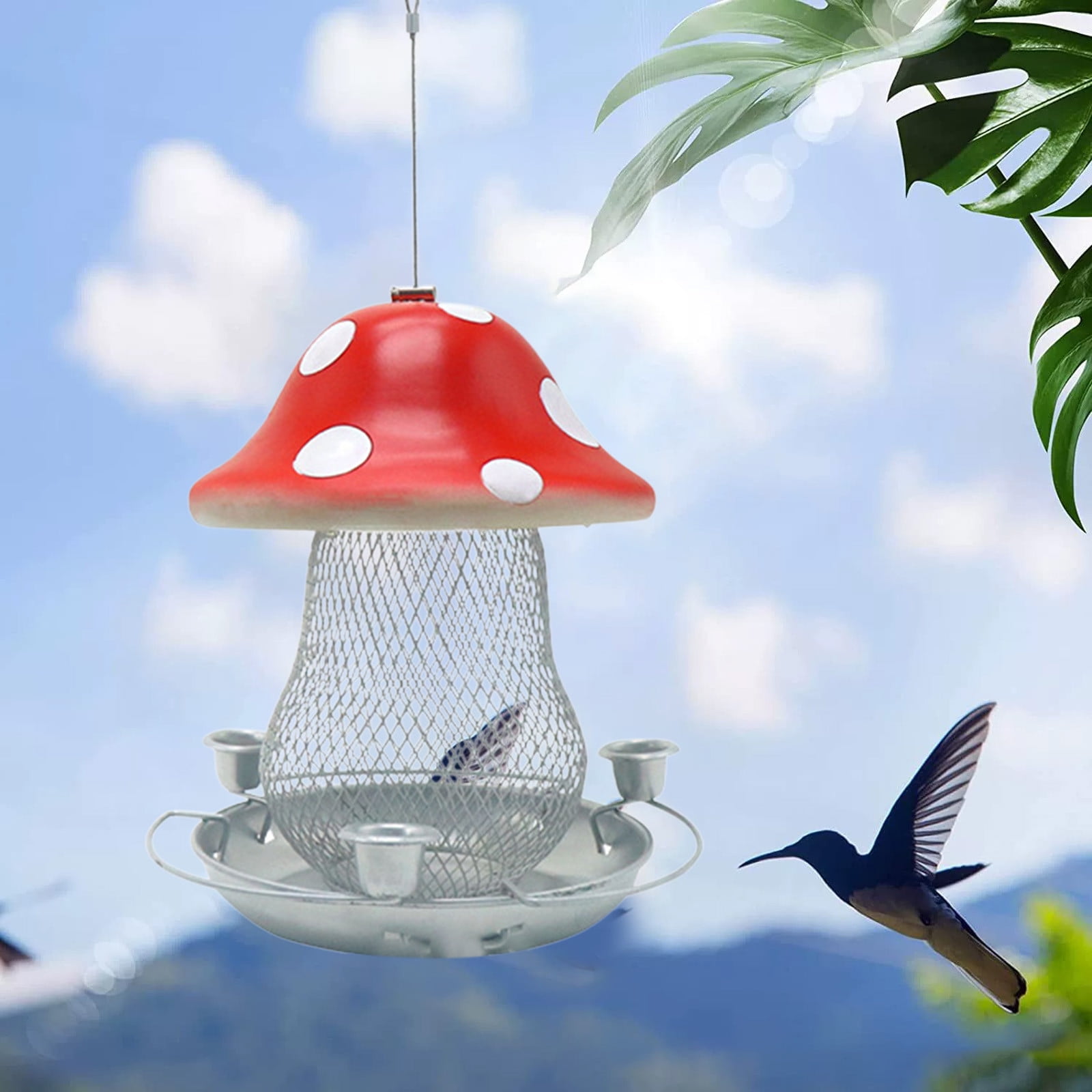 sruoe Hummingbird Feeder, Hanging Hummingbird Feeder Outdoor, Small Hummingbird Feeders, Ant Moat Perch Decor Bird Feeders for Garden Patio Window Backyard, Iron