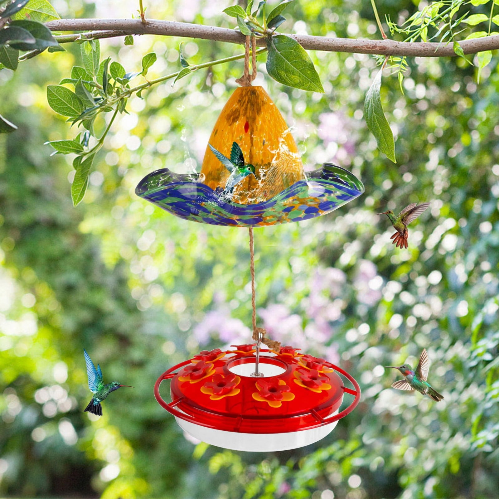 sruoe Hummingbird Feeder, Hummingbird Feeders for Outdoors Hanging, Window Hummingbird Feeder for Birds Patio Garden Family Decorative Viewing, Glass