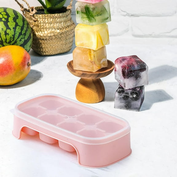 sruoe Ice Cube Trays, 8 Ice Blocks Mold, Mini Ice Trays with Lid Easy Release, Portable Summer Homemade Ice Cube Mould Tray