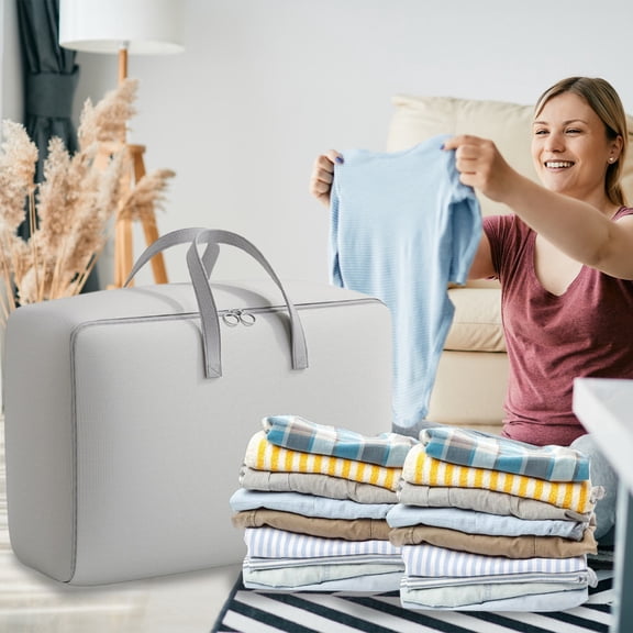 sruoe Large Storage Bags, Quilt Storage Bag, Portable Foldable Reusable Moving Thick Storage Bags with Handles and Zipper, Closet Organizer for Comforter, Bedding, Cloth