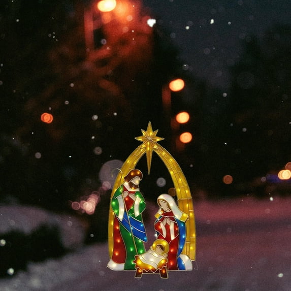 sruoe Mini Metal Light-Up Nativity Outdoor Yard Decoration, LED String Lights for Yard, Porch, and Indoor Display, Durable Holiday Centerpiece Gift