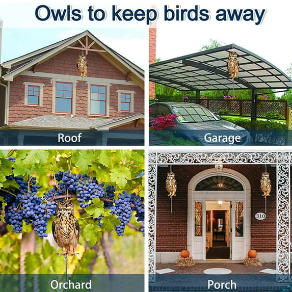 sruoe Owl Reflective Bird Repellent Strips Outdoor Yard Decoration, Eco-Friendly Hanging Deterrent with 24 inch Reflective Tape for Garden, Balcony, Patio, and Fruit Tree Protection