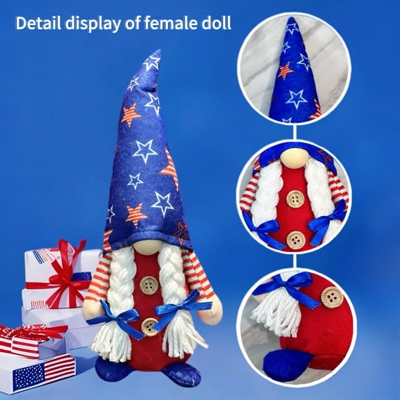 sruoe Patriotic Plush Gnome Figurine, Red White Blue Uncle Sam Style Stuffed Dwarf Ornament, 4th of July Independence Day Farmhouse Tiered Tray Tabletop Home Decor