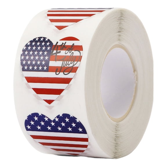 sruoe Patriotic Stickers, 4th of July & Independence Day Decals with USA Flag, Stars Heart Patterns, Self-Adhesive Labels for Party Favors, Gift Wrapping, Envelopes and Scrapbooking, 500PCS 1.5 Inch