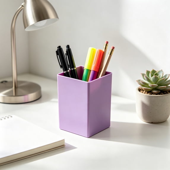 sruoe Pencil Holder, Solid Square Plastic Pen Holder, Minimalist Cube Desktop Pen Cup, Multifunctional Desk Organizer for Office Supplies & Vanity Makeup Brush Storage