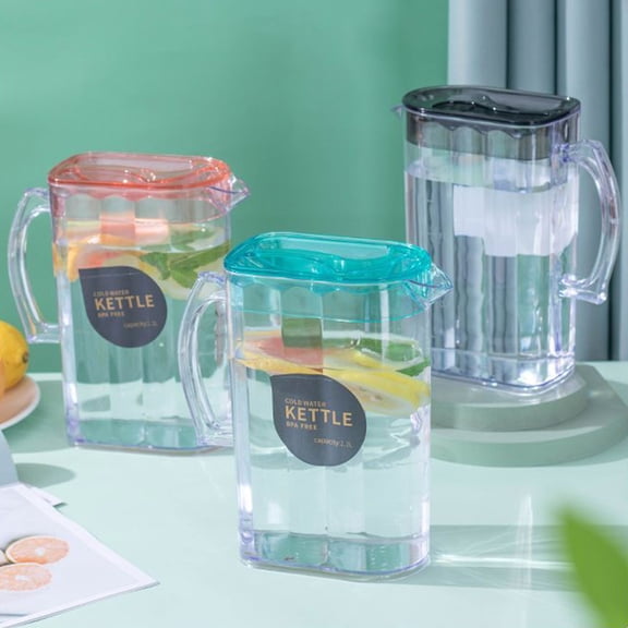 sruoe Pitchers for Beverages, Pitcher with Lid, Large Capacity Kettle, Juice Pitcher, Handle Water Pitcher for Iced Tea Coffee, Juice Jug, Dishwasher Safe Cold Water Pot, Lemonade, Plastic