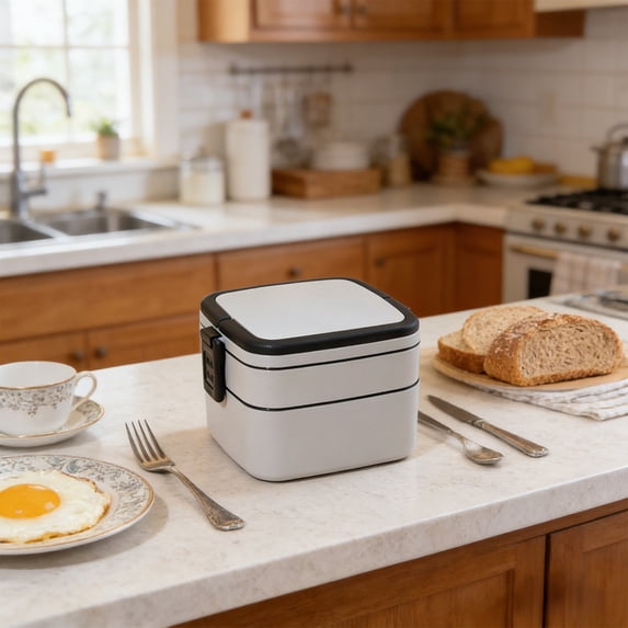 sruoe Plastic Bento Box, 2-Tier Stackable Lunch Box, Leak-Proof Divided Food Storage Container, Portable Meal Prep Box for Adults Men Women
