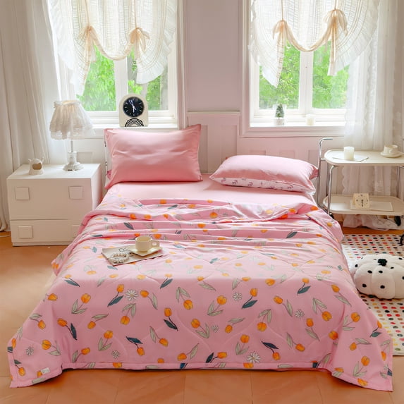 sruoe Summer Cooler Quilt, Lightweight Summer Quilt Full Queen for All Seasons, Breathable Naked Sleeping Skin-Friendly Washed Cotton Quilt, Cooler Fiber Ice Blanket, Polyester