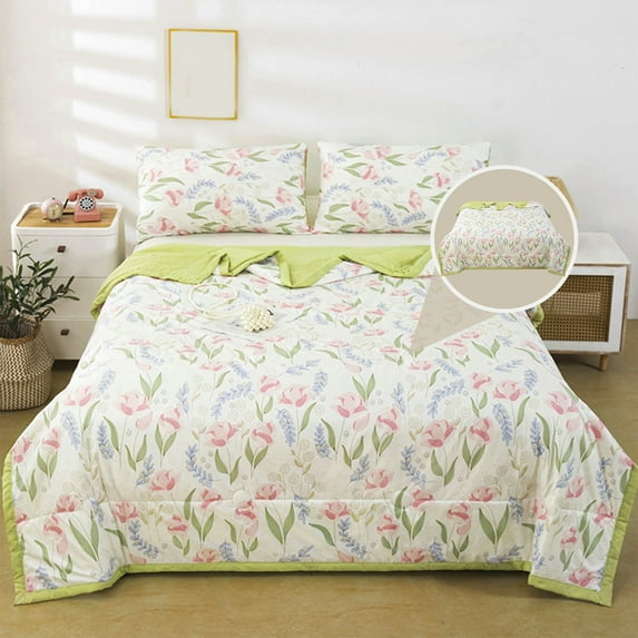 sruoe Summer Cooler Quilt, Lightweight Summer Quilt Full Queen for All Seasons, Breathable Naked Sleeping Skin-Friendly Washed Cotton Quilt, Cooler Fiber Ice Blanket, Cotton