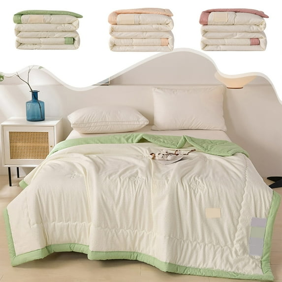 sruoe Summer Quilt, Cooling Comforter Quilt, Lightweight Ice Silk Summer Thin Quilt, Washable Bedspreads Cooling Blankets Breathable Summer Cooler Quilt for Bedroom, Polyester
