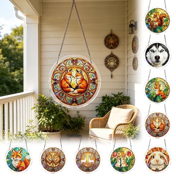 sruoe Sun Catcher, Stained Glass Window Hanging, Suncatcher Rabbit Acrylic, Double-Sided Sun Catcher DIY, Garden Ornaments, Pendant Sun Catcher for Home Patio Garden Decor