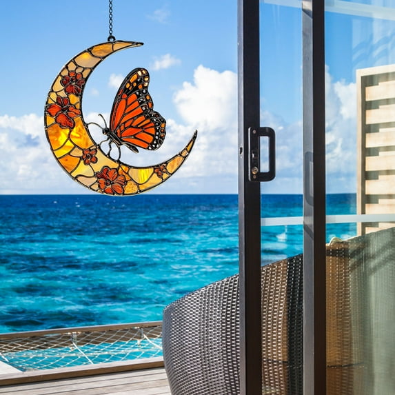 sruoe Sun Catchers Indoor Window, Stained Glass Panels, Acrylic Suncatcher, Butterfly Suncatchers Outdoor Decoration, Christmas Home Garden Courtyard Window Hanging Ornament