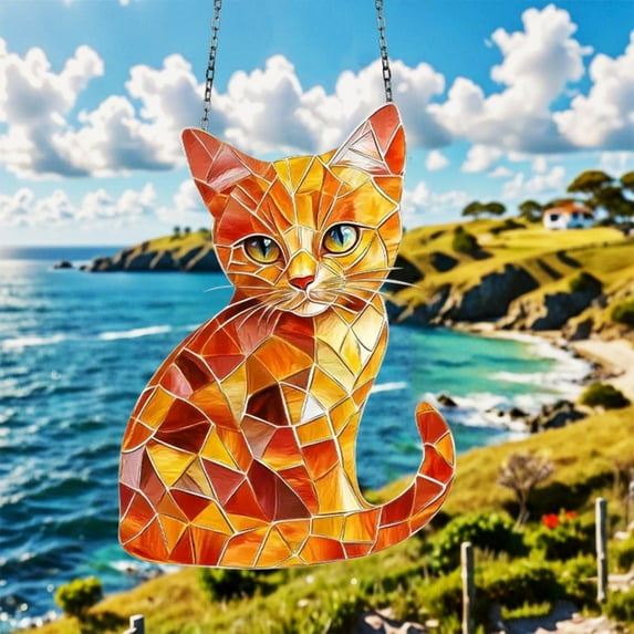 sruoe Sun Catchers Indoor Window, Stained Glass Panels, Acrylic Suncatcher, Cats Suncatchers Outdoor Decoration, Christmas Home Garden Courtyard Window Hanging Ornament
