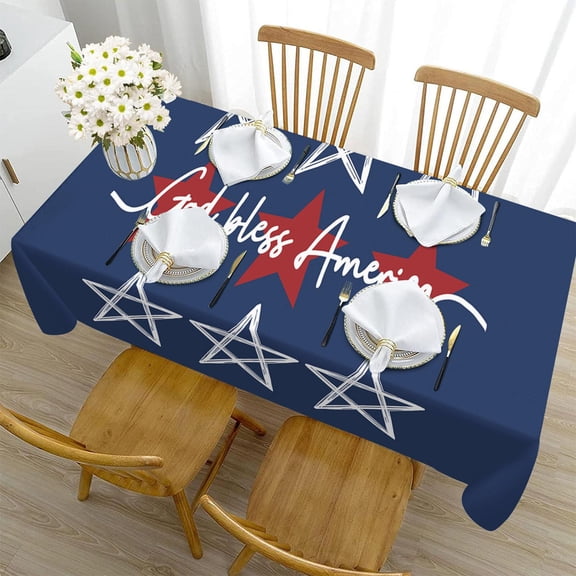 sruoe Tablecloth, 54 X 108in Independence Day Tablecloth, Machine Washable Foldable Blue Rectangle Tablecloths, Table Cloth for Dining, Home, Party Decor, Nylon Spandex