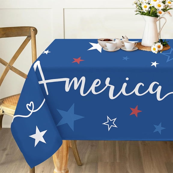 sruoe Tablecloth, 54 X 108in Independence Day Tablecloth, Machine Washable Foldable Blue Rectangle Tablecloths, Table Cloth for Dining, Home, Party Decor, Nylon Spandex