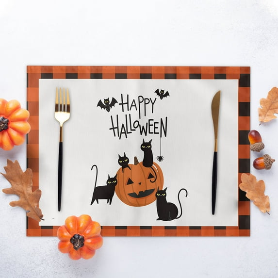 sruoe Tablecloth, Halloween Tablecloth, Machine Washable Foldable Orange Rectangle Tablecloths, Table Cloth for Dining, Home, Party Decor, Cotton Linen