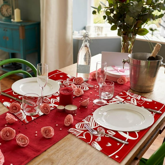 sruoe Tablecloth, Valentine's Day Love Tablecloth, Heat-insulating Foldable Red Rectangle Tablecloths, Table Cloth for Dining, Home, Party Decor, Flax