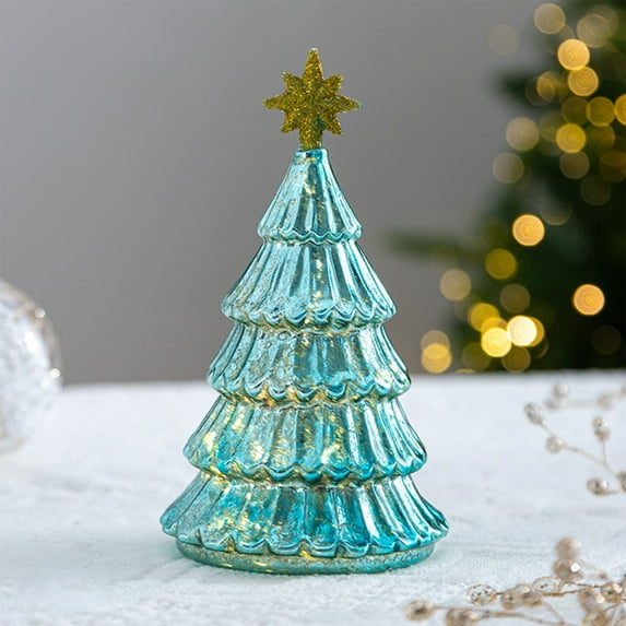 sruoe Tabletop Christmas Trees Crystal Glass Christmas Tree with Light Indoor Christmas Decorations for Home Office Desk Decor
