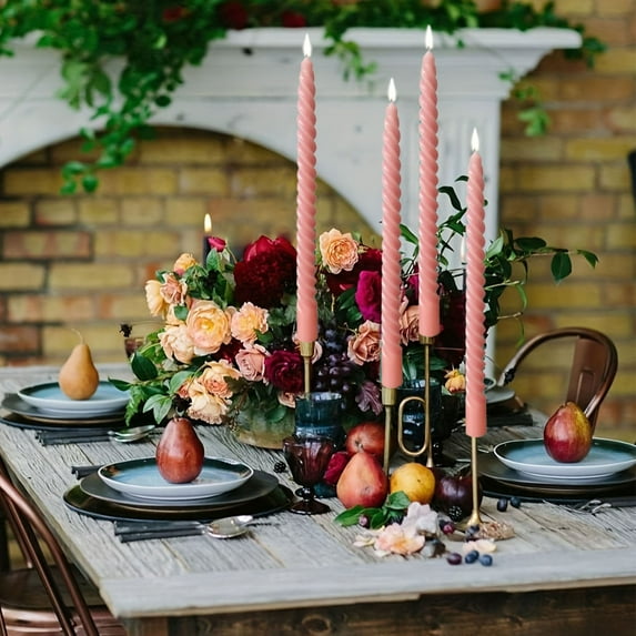 sruoe Taper Candles, Unscent Candles, Tabletop Candles Decoration, Taper Candle Holders Candles, Long Spiral Premium Wax Candles, Candlelight Dinner Candles for Home, Birthday Party, Pink Candles