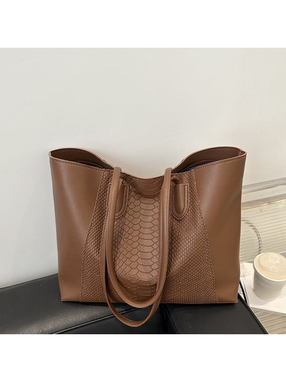 Tote Bag with Zipper, Snake-Embossed Leather Tote Bag, Large Capacity Neutral Shoulder Bag, Structured Work & Leisure Handbag for Office, Daily Errands and Weekend Outings