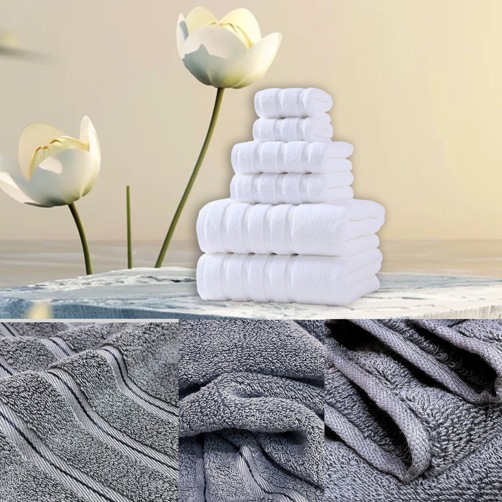 sruoe Towels, Hand Towel Set, 6 Pc Hand Towels Set, Hand Towels, Towel Set Clearance, Hand Face Towels for Bathroom, Portable Hypoallergenic Towels, Machine Wash, Cotton