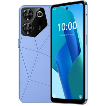 sruoe Unlocked Android Phones 32GB 6.6 Inch Dual Cards Dual Standby Screen Mobile Phone Face Recognition Smartphone Blue