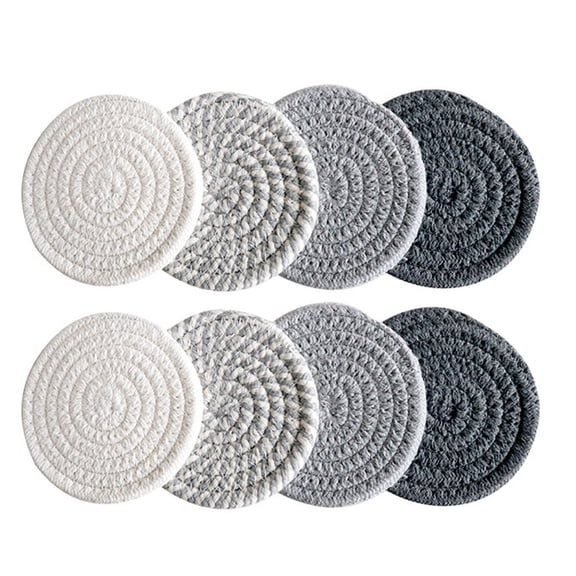 sruoe Woven Cotton Coasters Set of 8, 4.4" Absorbent Heat Resistant Drink Mats, 4-Tone Coasters for Coffee Tea, Washable Non-Slip Table Decor for Home, Kitchen & Gifts