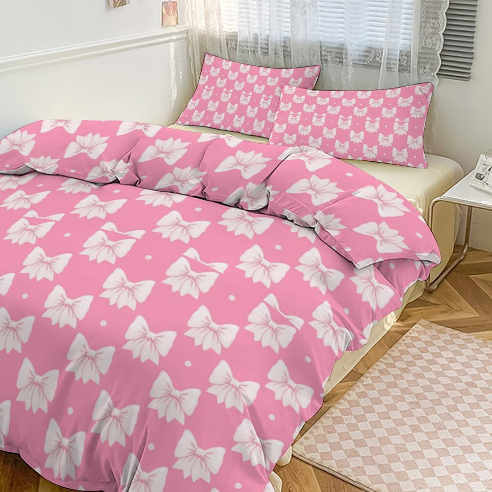 ss Cute Bow Duvet Cover Set Bedding Set Polyester Quilt Cover for Bedroom Decoration