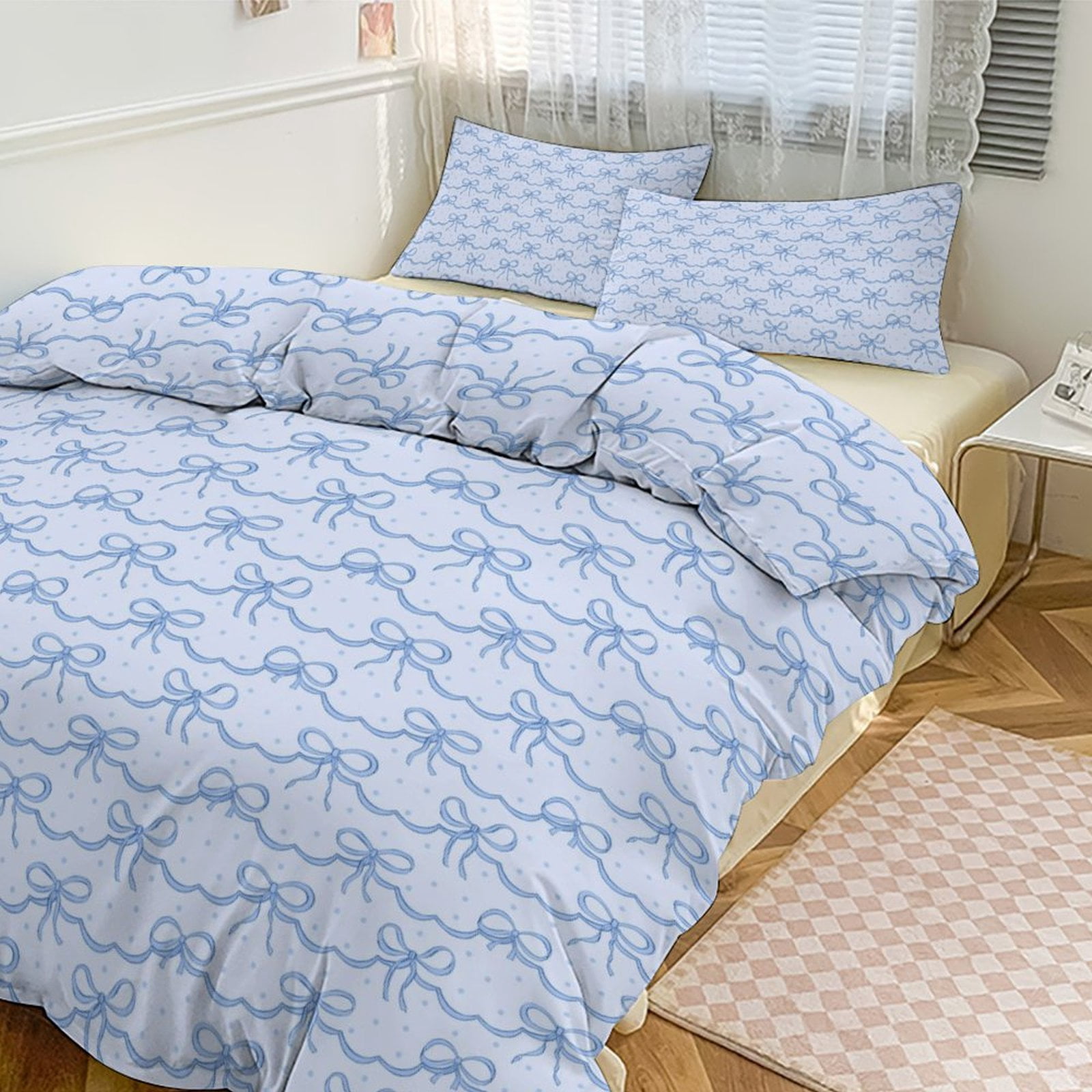 ss Cute Bow Duvet Cover Set Bedding Set Polyester Quilt Cover for Bedroom Decoration