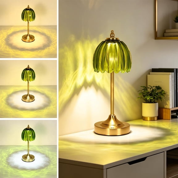 ss Tulip Table Lamp, Cordless Rechargeable Desk Lamp - Green 6000mAh Portable Dimmable Touch Control Night Light, Ideal for Bedroom, Living Room, Entryways, Decor
