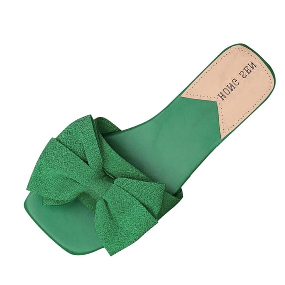 ssuyfkrb Beach Sandals,Sandals Women Comfortable,Flat Heel,Open Toe,Slip-On,Bow,Green,9