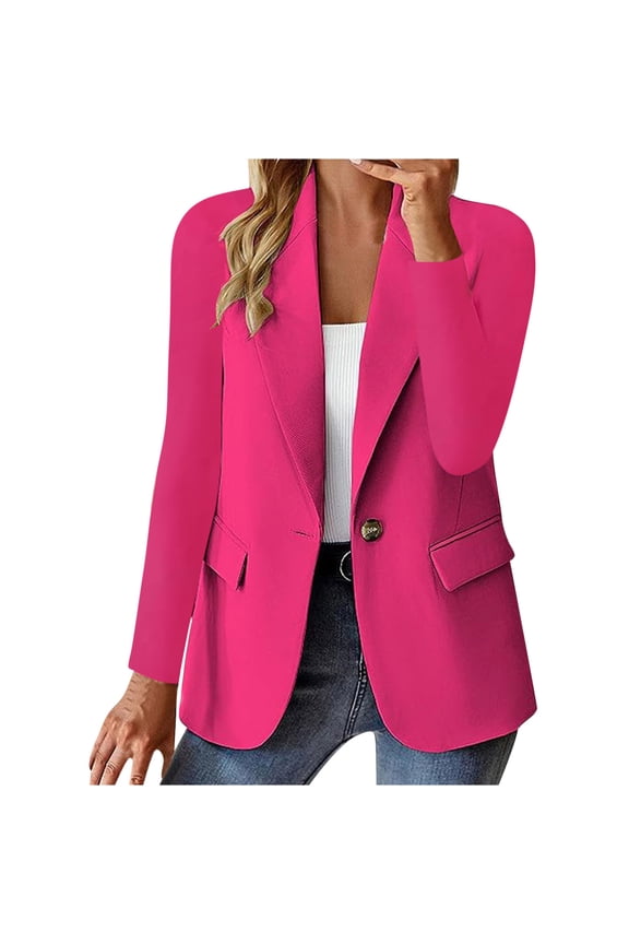 Blazer for Women,Womens Blazers,Casual,Button Down,Work,Solid,Hot Pink,M
