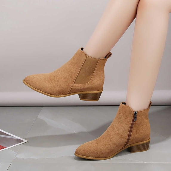 ssuyfkrb Boots for Women,Ankle Boots,Winter Boots,Mid Heel,Round Toe,Ankle ,Wide,Khaki,7